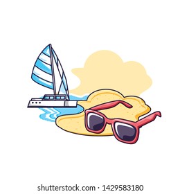 sailboat travel in the beach with sunglasses