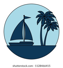 sailboat travel seascape emblem