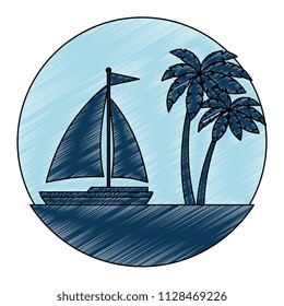 sailboat travel seascape emblem