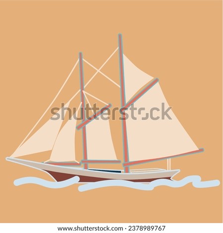 Sailboat with two masts, 5 sails