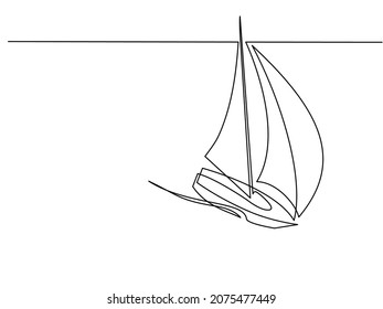 Sailboat Under Full Sail At Sea. Sailing Logo. Continuous One Line Drawing. Vector Illustration