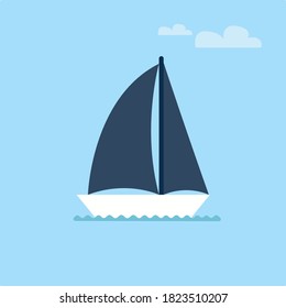 Sailboat under way sailing. Vector illustration. Flat style