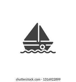 Sailboat vector icon. filled flat sign for mobile concept and web design. Boat on water waves simple glyph icon. Sailing ship symbol, logo illustration. Pixel perfect vector graphics
