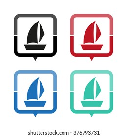 Sailboat - vector icon; map pointer;  message bubble