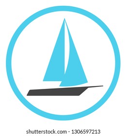Sailboat vector icon in a round frame on a white background
