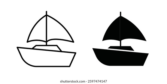 Sailboat vector icon set black filled and outlined style.