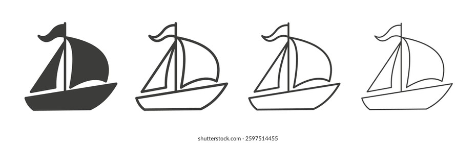Sailboat vector icon set in black and white color.