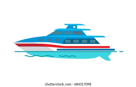 Technical draw of luxury speed yacht illustration Stock Vector