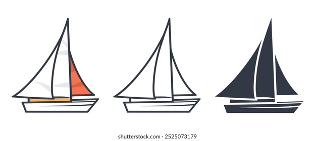 Sailboat vector illustration, outline, icon, silhouette on white background