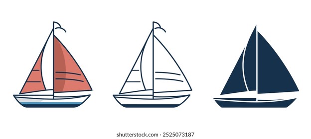 Vela ilustração vetor, contorno, ícone, silhueta no fundo branco