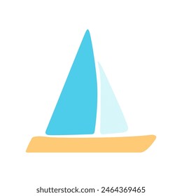 Sailboat vector illustration. Sailing yacht drawn in simple flat style isolated on white background. Cute naive drawing for kids. Nautical vessel icon. Summer vacation cruise symbol