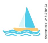 Sailboat vector illustration. Yacht sailing in sea drawn in simple flat style isolated on white background. Cute kids illustrations. Nautical vessel. Summer vacation cruise concept