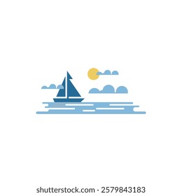 Sailboat vector illustration. Yacht sailing in sea drawn in simple flat style on white background