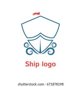 Sailboat vector logo template. Boat label. Simple logotype for business company. Illustration of boat. EPS10. Outline design. Travel sign.