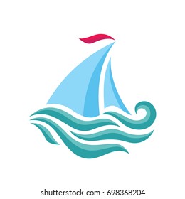 Sailboat - vector logo template concept illustration. Ship icon. Sea trip sign. Boat symbol. Design element