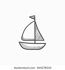 Sailboat vector sketch icon isolated on background. Hand drawn Sailboat icon. Sailboat sketch icon for infographic, website or app.