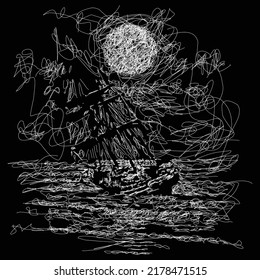 ilustración de boceto vectorial de velero, arte garabato