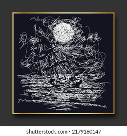 ilustración de boceto vectorial de velero, arte garabato