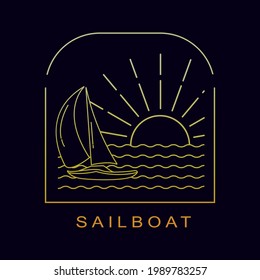 sailboat vehicle in the ocean isolated  mono line style design vector illustration