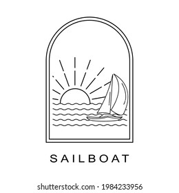 sailboat vehicle in the ocean isolated  monoline vector illustration