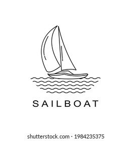 sailboat vehicle in the ocean monoline vector illustration