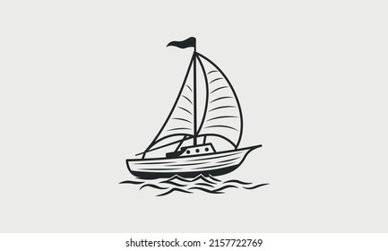 Icono de la cosecha en velero, logotipo. Barco de vela con olas aisladas en un fondo blanco. Náutica, logotipo de Marine, afiche, plantilla de etiqueta. Ilustración del vector