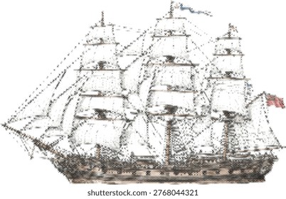 Sailboat vintage vector pattern printable home decor pixel art cross stitch grid vector nautical illustration for wall decor and fabric design projects
