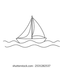 
Sailboat Water Transport isolated continuous line art flat vector illustration on white background