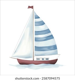 Sailboat watercolor vector in the sea