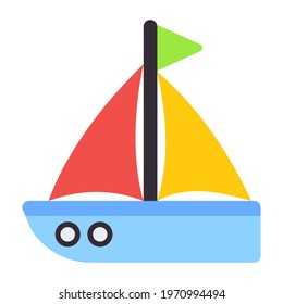 Sailboat, watercraft icon in doodle design. 