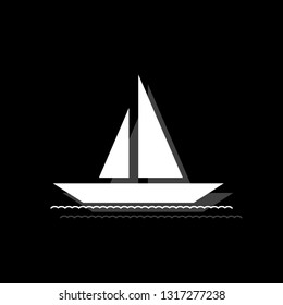 Sailboat. White flat simple icon with shadow