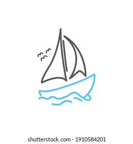 Sailboat wooden ship line art style logo design