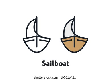 Sailboat Yacht Ship Minimal Color Flat Line Outline Stroke Icon