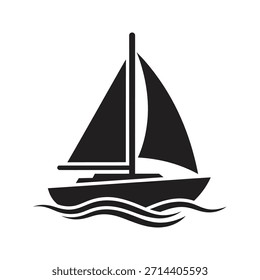 Icono de Vector negro sólido de barco de vela aislado de fondo blanco Navegación de mar barco de agua océano transporte simbolo diseño gráfico ilustración