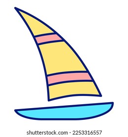 Sailboat, yacht with triangular sail - icon, illustration on white background, color style