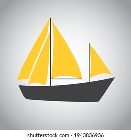 Sailboat yellow and black icon on white background 