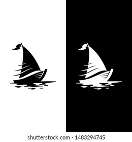 sailboat/dhow silhouette logo in black and white.simple flat style.transportation symbol.sailing vector illustration