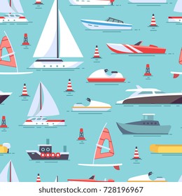 Sailboats and colored boats seamless pattern design background. Vector illustration