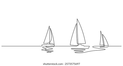 sailboats continuous line drawing minimalist art vector illustration copy space