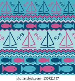 Sailboats and Fish seamless pattern