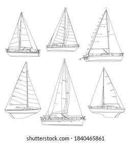 Sailboats - hand drawn vector set