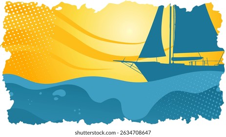 Sailboats on the Sea on a Summer Day, Vacation — Background, Banner, Template — Vintage Style Vector Illustration