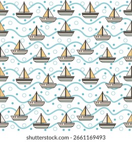 Sailboats pattern, white isolated background