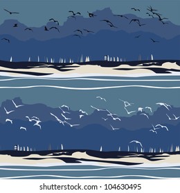 Sailboats In Rough Seas Seamless Pattern