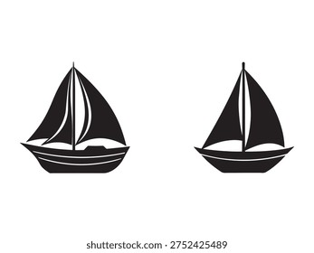 Sailboats with sails up side view sailing vessels nautical icons simple black silhouettes of two sailboats