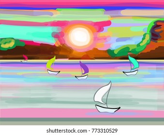 Sailboats in the sea. Sunny day. The natural landscape. Travels. Recreation