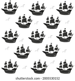 
Sailboats and seagulls vector illustration