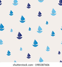 Sailboats seamless pattern. Marine print on a white background. Summer yacht design in the ocean for textiles, packaging, parties. Vector illustration of a ship silhouette.
