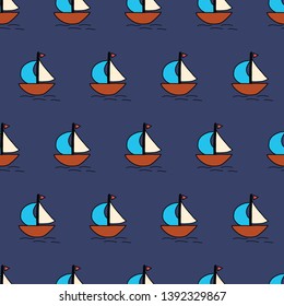 Sailboats seamless vector background. Summer pattern kids.