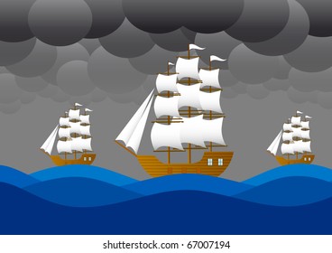 Sailboats  in storm